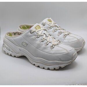 Skechers D'Lites Sneakers Womens Size 10 White Silver Chunky Slip On Mules Y2K
